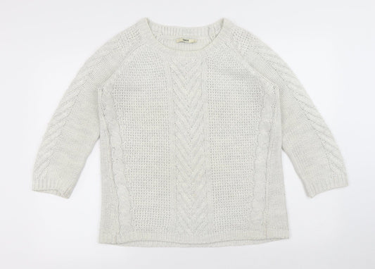 Oasis Womens White Round Neck Acrylic Pullover Jumper Size S