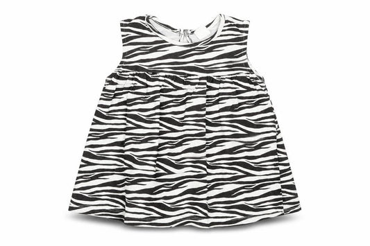 H&M Girls White Animal Print Cotton Basic Blouse Size 2-3 Years Round Neck Button - Zebra Print
