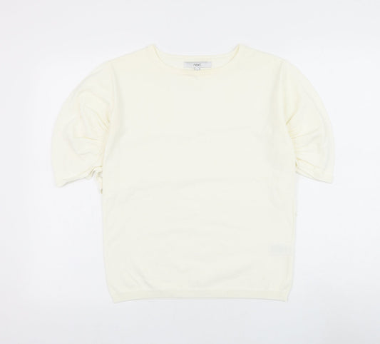 NEXT Womens White Viscose Basic T-Shirt Size 8 Round Neck - Ruched Sleeve