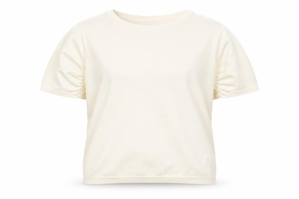 NEXT Womens White Viscose Basic T-Shirt Size 8 Round Neck - Ruched Sleeve
