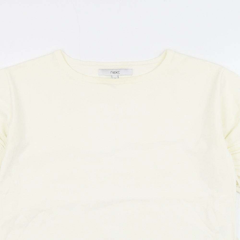 NEXT Womens White Viscose Basic T-Shirt Size 8 Round Neck - Ruched Sleeve
