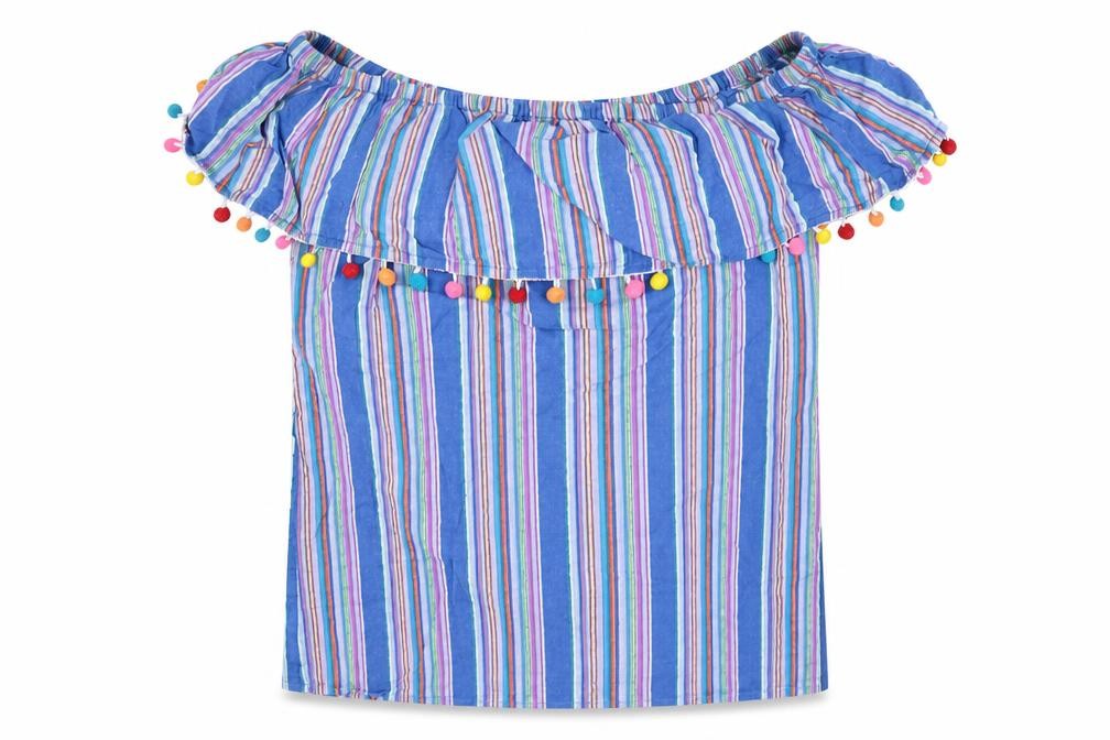 F&F Womens Blue Striped Cotton Basic Blouse Size 12 Off the Shoulder