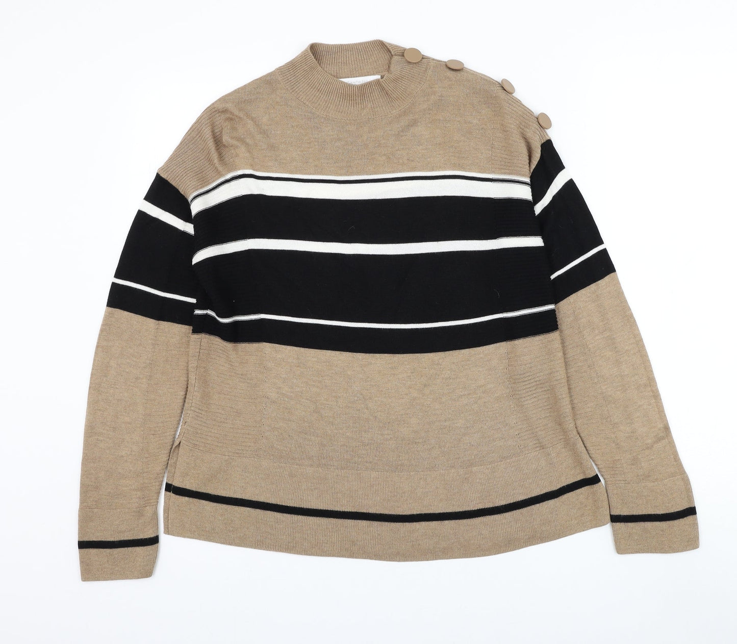 NEXT Womens Brown Mock Neck Striped Viscose Pullover Jumper Size 10