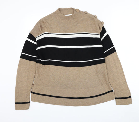 NEXT Womens Brown Mock Neck Striped Viscose Pullover Jumper Size 10