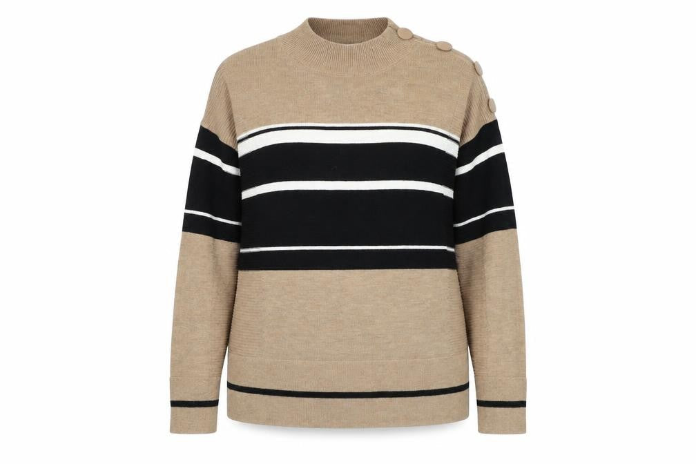 NEXT Womens Brown Mock Neck Striped Viscose Pullover Jumper Size 10