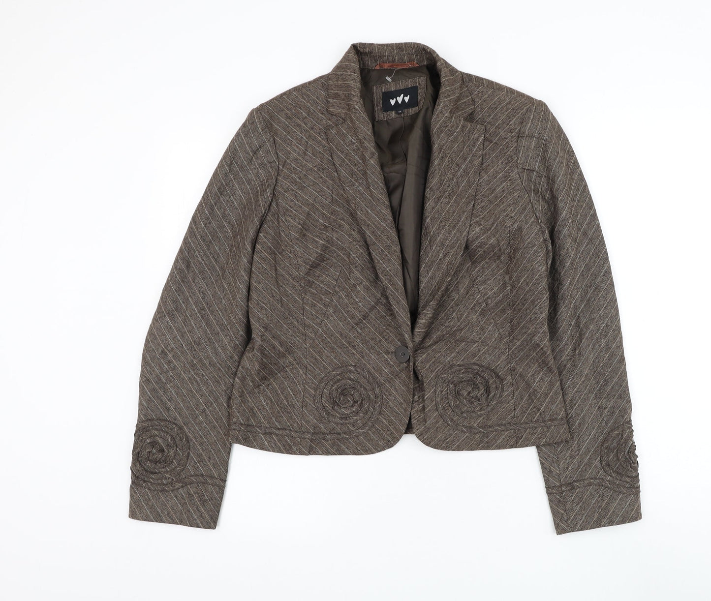 Marks & Spencer Womens Brown Striped Jacket Blazer Size 12 Button