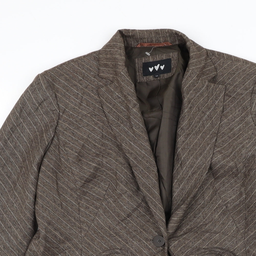 Marks & Spencer Womens Brown Striped Jacket Blazer Size 12 Button