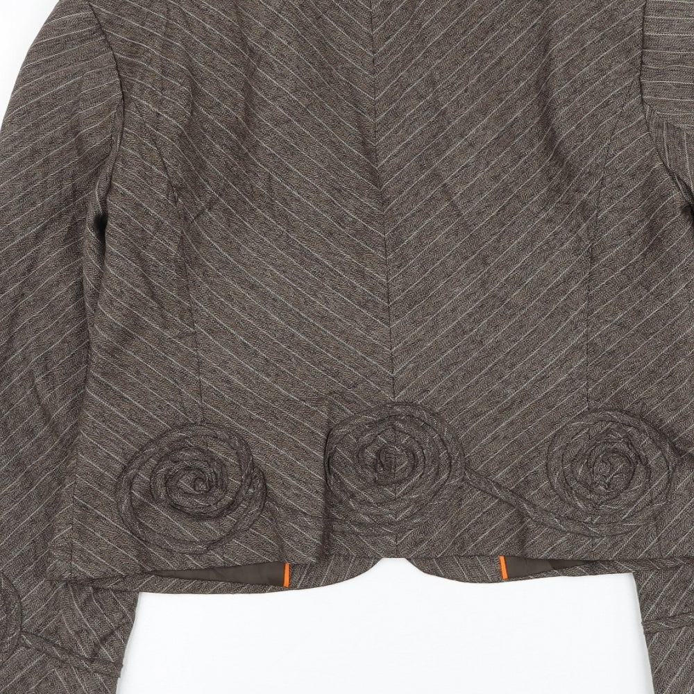 Marks & Spencer Womens Brown Striped Jacket Blazer Size 12 Button