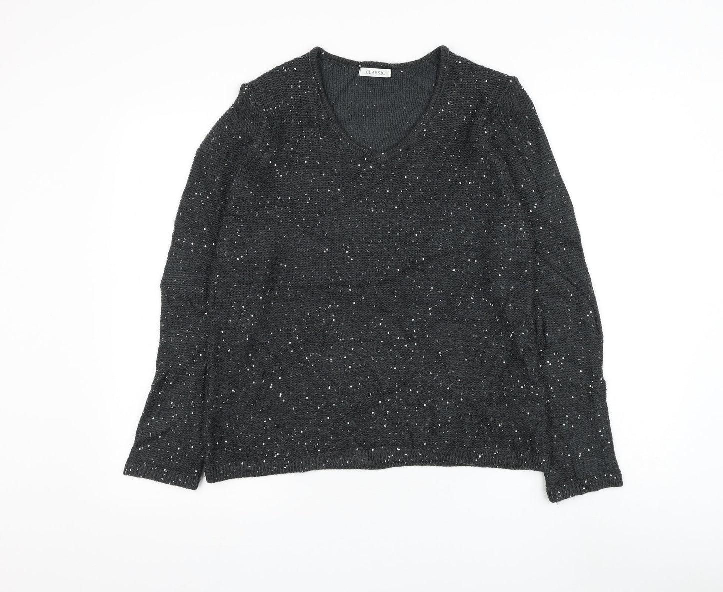 Marks and Spencer Womens Grey V-Neck Acrylic Pullover Jumper Size 14