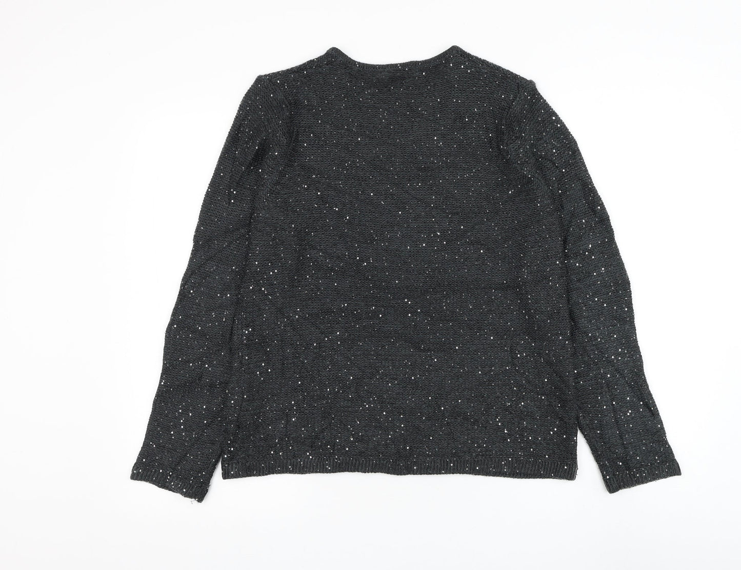 Marks and Spencer Womens Grey V-Neck Acrylic Pullover Jumper Size 14