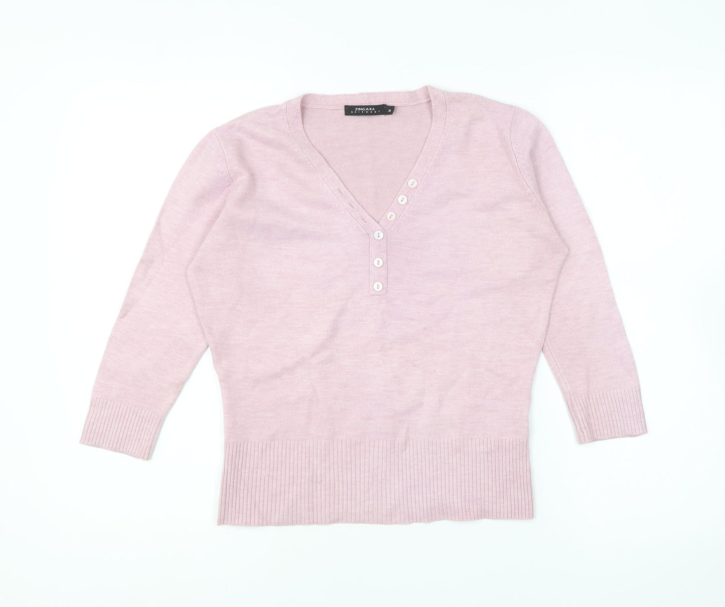 zingara Womens Pink V-Neck Acrylic Pullover Jumper Size 14