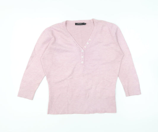 zingara Womens Pink V-Neck Acrylic Pullover Jumper Size 14