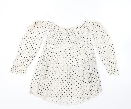 Zara Womens Beige Polka Dot Viscose Basic Blouse Size S Off the Shoulder
