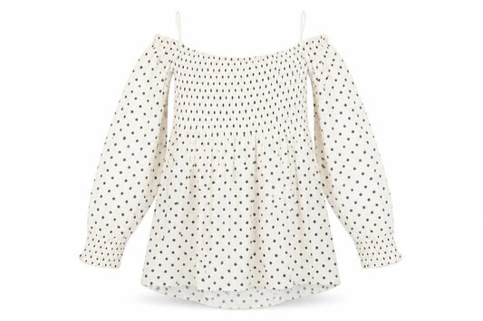Zara Womens Beige Polka Dot Viscose Basic Blouse Size S Off the Shoulder
