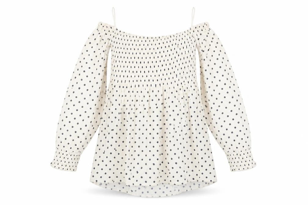 Zara Womens Beige Polka Dot Viscose Basic Blouse Size S Off the Shoulder