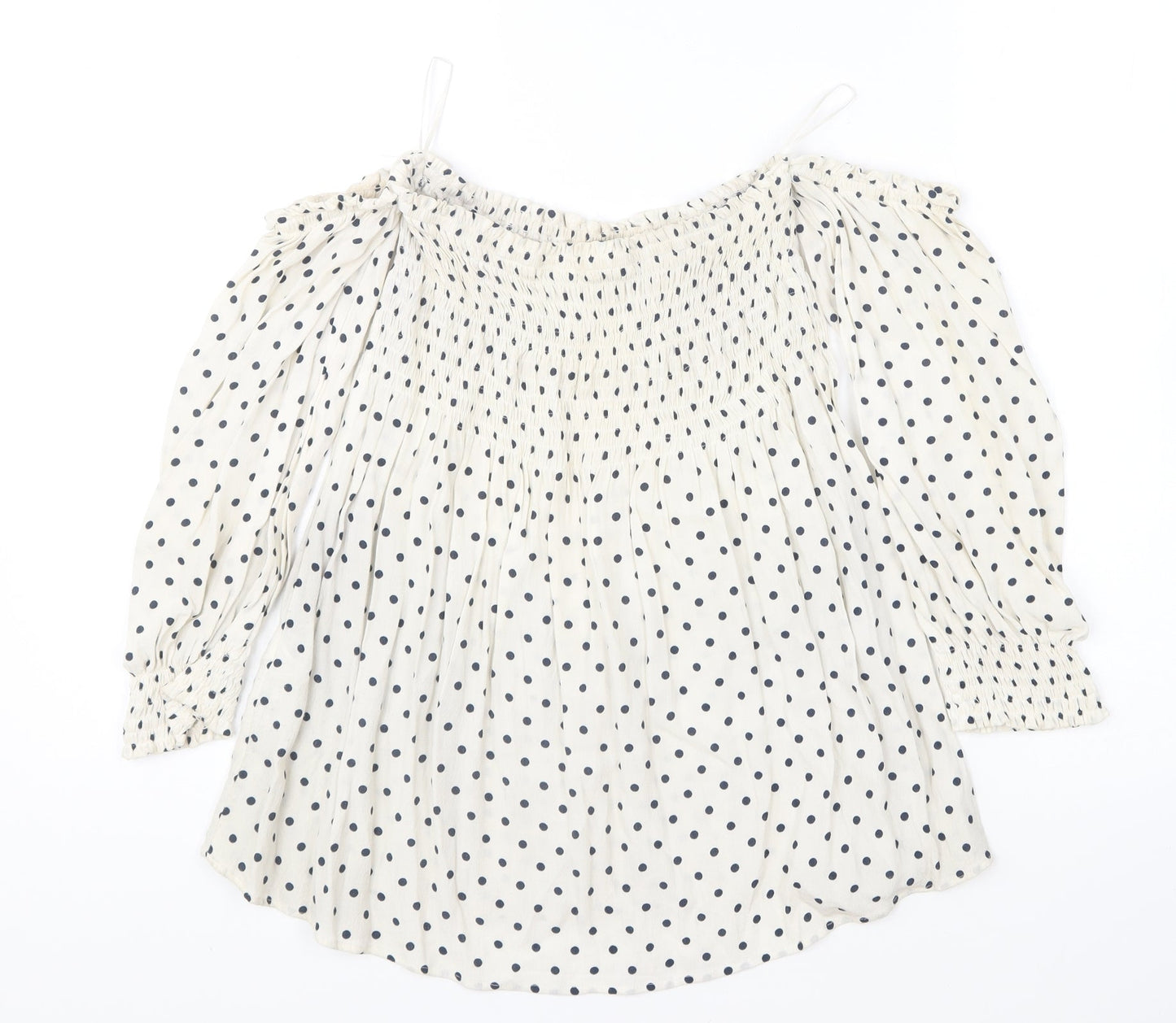 Zara Womens Beige Polka Dot Viscose Basic Blouse Size S Off the Shoulder
