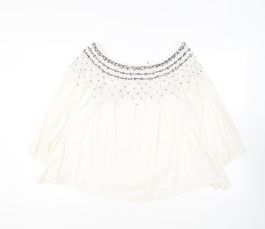 Zara Womens Ivory Viscose Basic Blouse Size XS Off the Shoulder