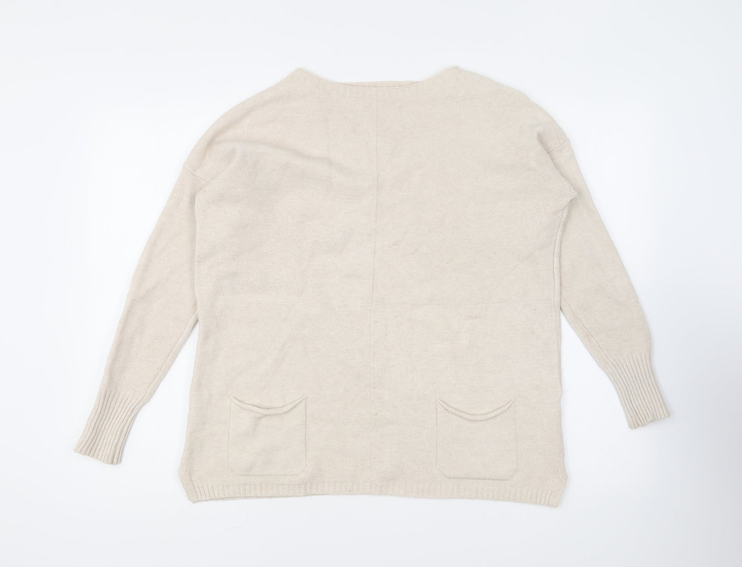 Preworn Womens Beige Round Neck Viscose Pullover Jumper Size 14