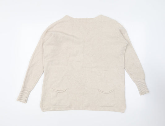 Preworn Womens Beige Round Neck Viscose Pullover Jumper Size 14