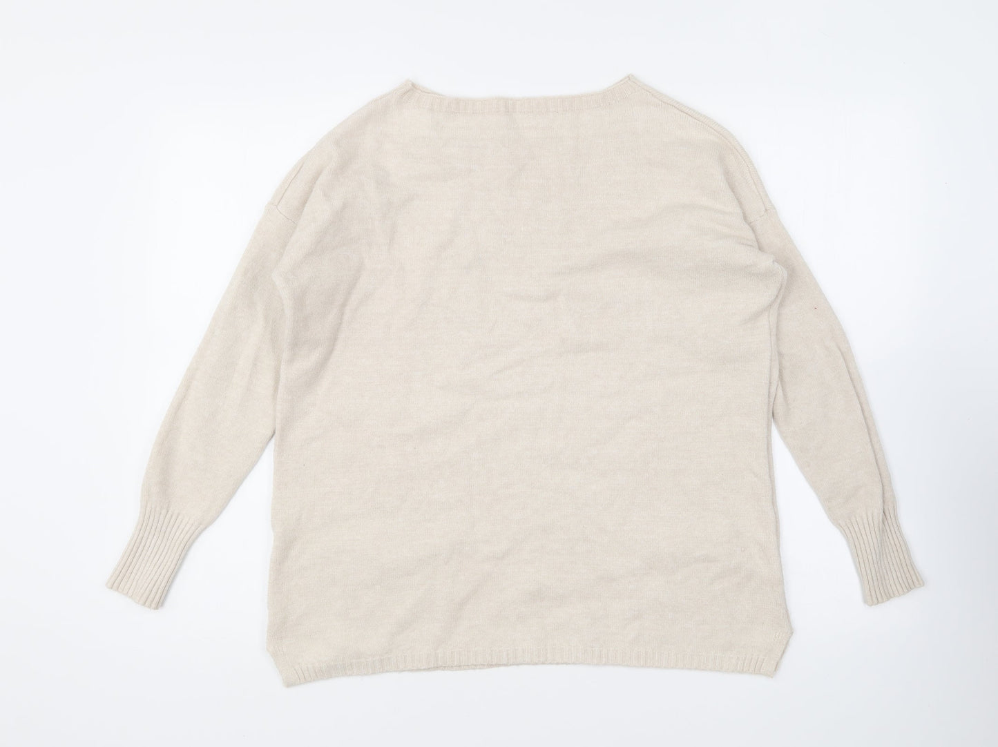 Preworn Womens Beige Round Neck Viscose Pullover Jumper Size 14