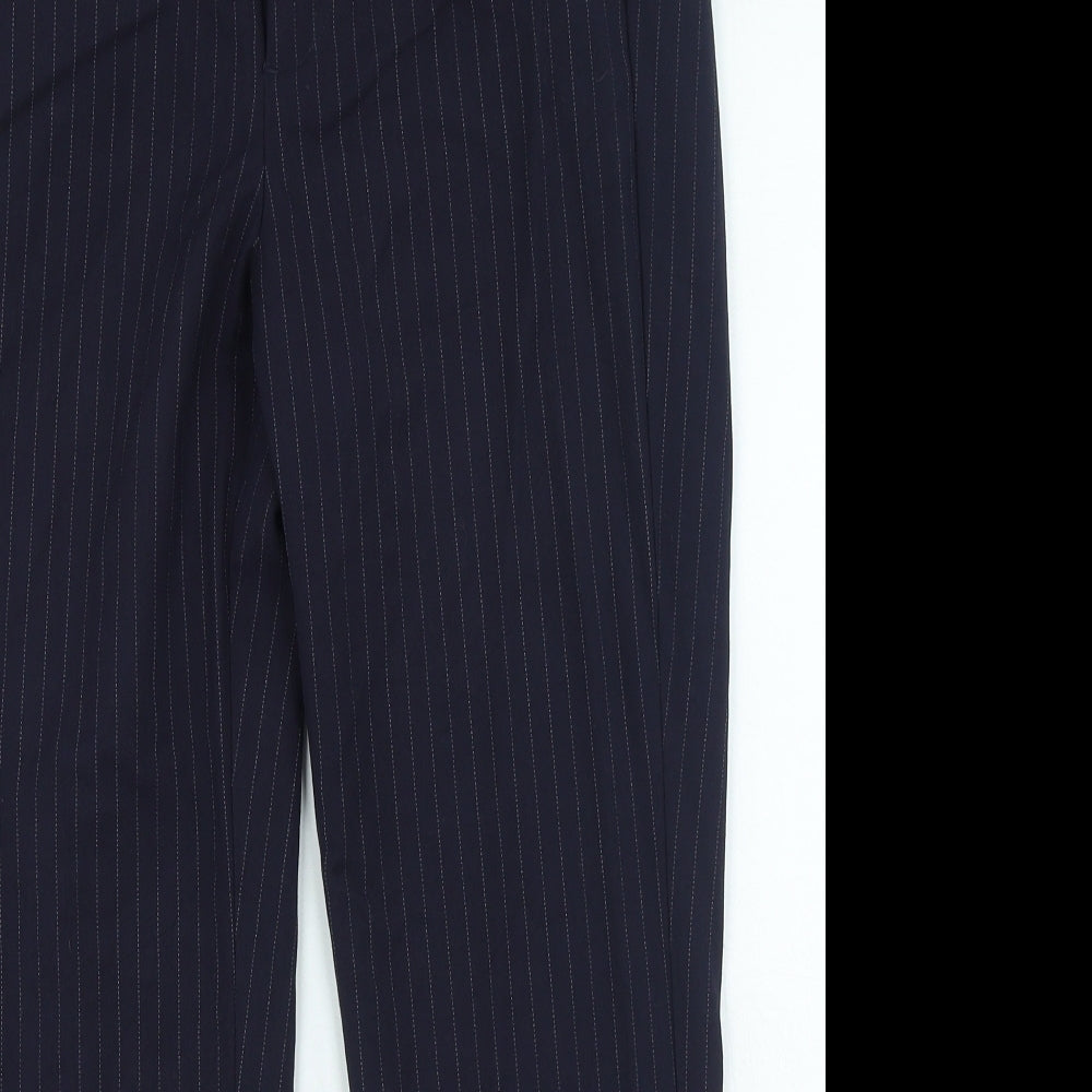 H&M Womens Blue Striped Polyester Trousers Size 6 L24 in Regular Zip