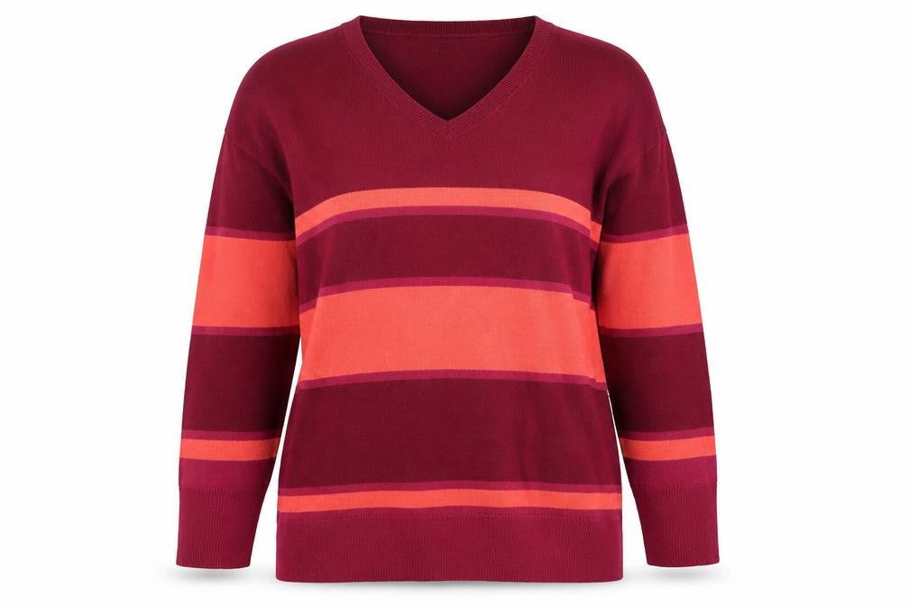 M&Co Womens Multicoloured V-Neck Striped Acrylic Pullover Jumper Size 10