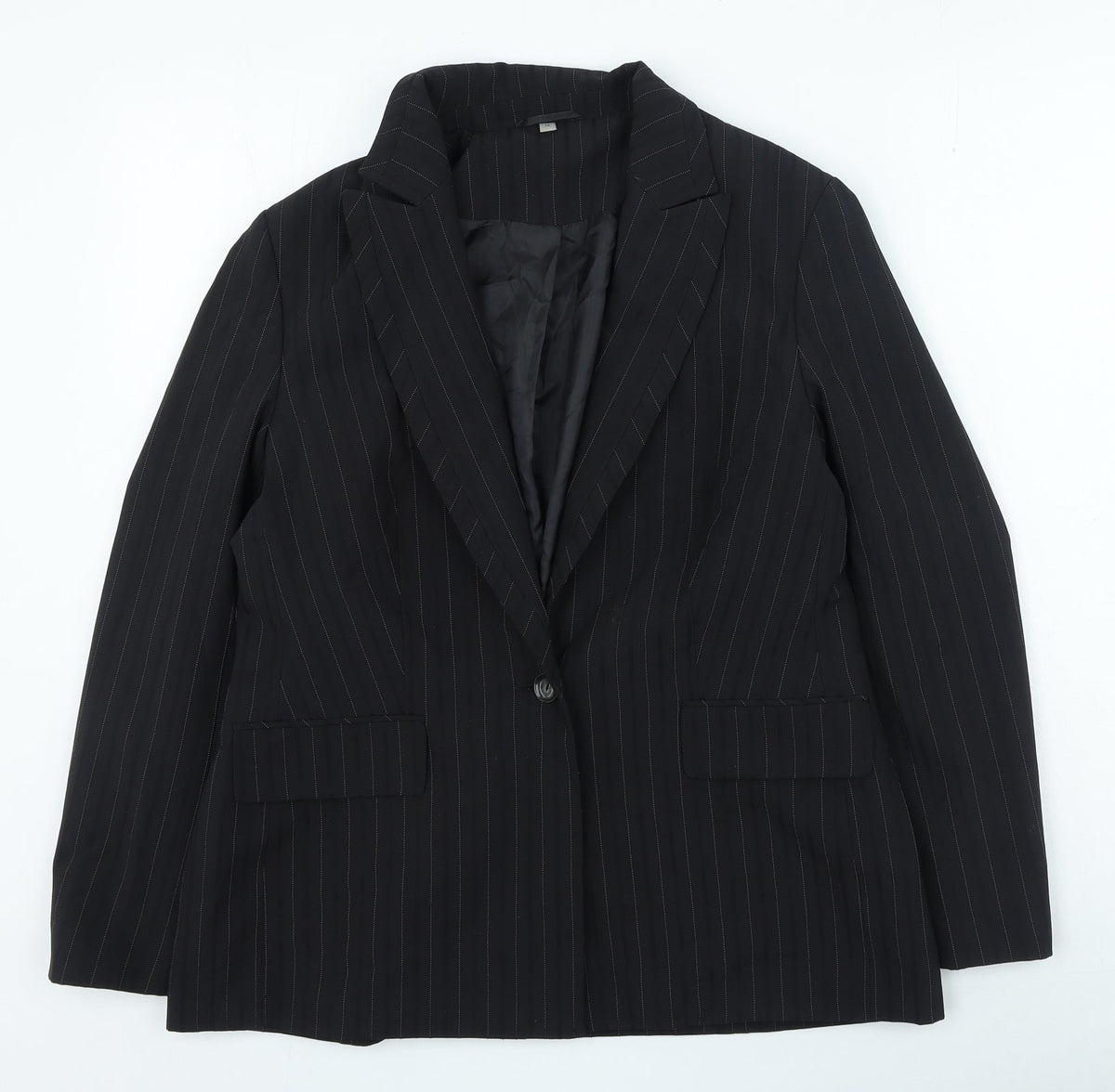 Preworn Womens Black Striped Jacket Size 14 Button