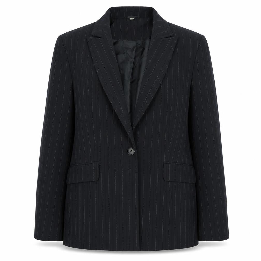 Preworn Womens Black Striped Jacket Size 14 Button