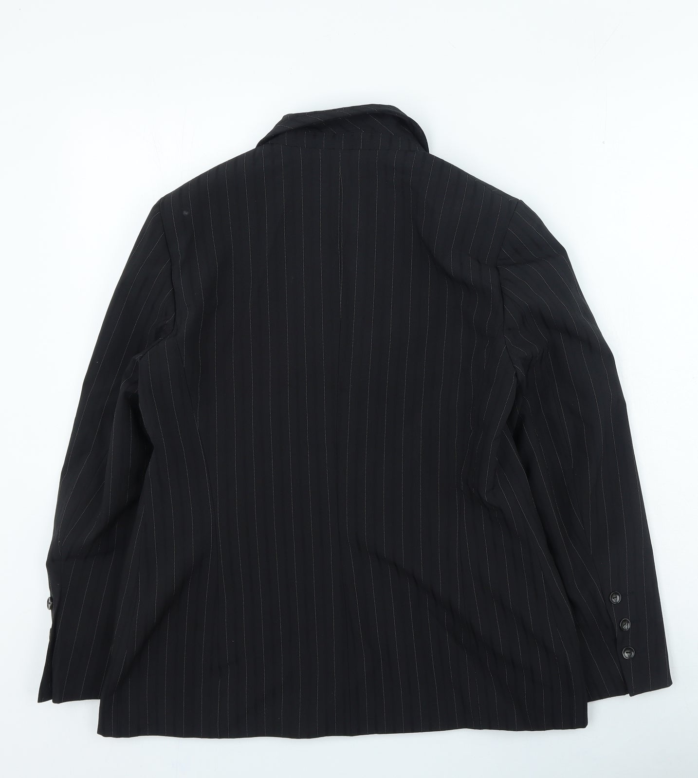 Preworn Womens Black Striped Jacket Size 14 Button