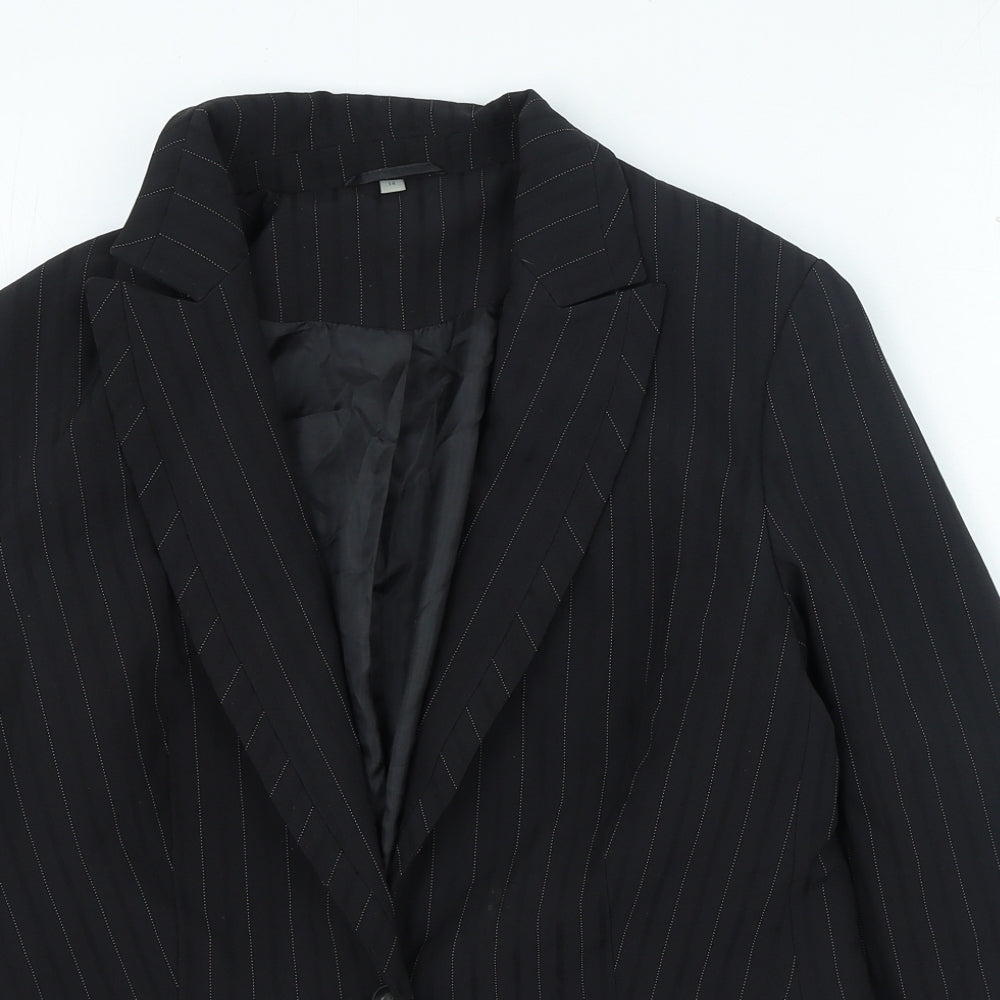 Preworn Womens Black Striped Jacket Size 14 Button