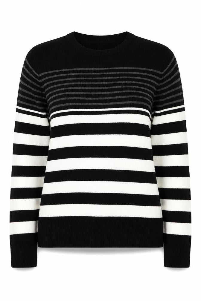 Primark Womens Black Round Neck Striped Acrylic Pullover Jumper Size S