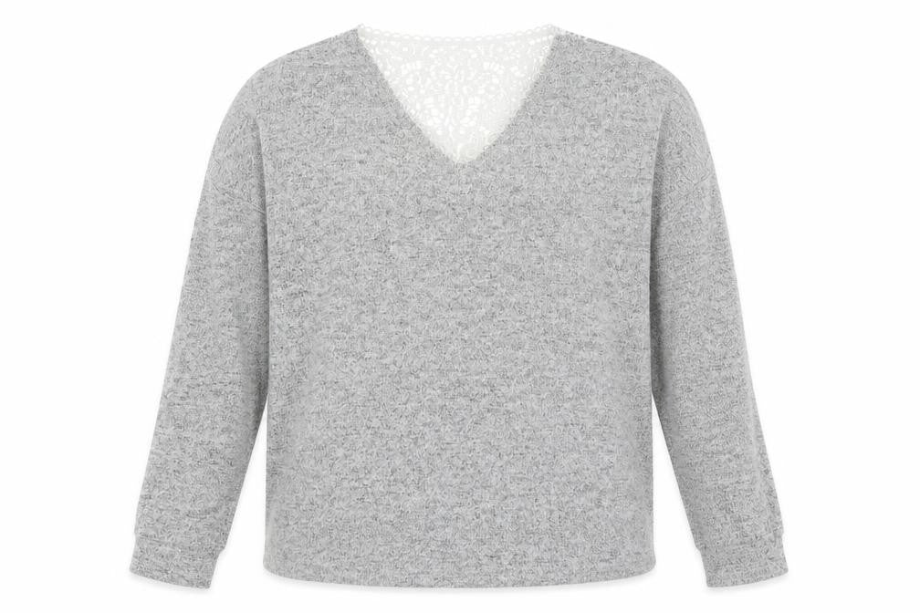 Dorothy Perkins Womens Grey V-Neck Polyester Pullover Jumper Size 12 - Lace Detailing