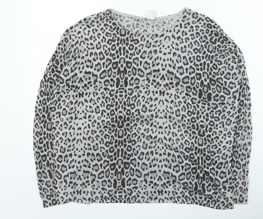 H&M Womens Brown Round Neck Animal Print Acrylic Pullover Jumper Size XS - Leopard Print