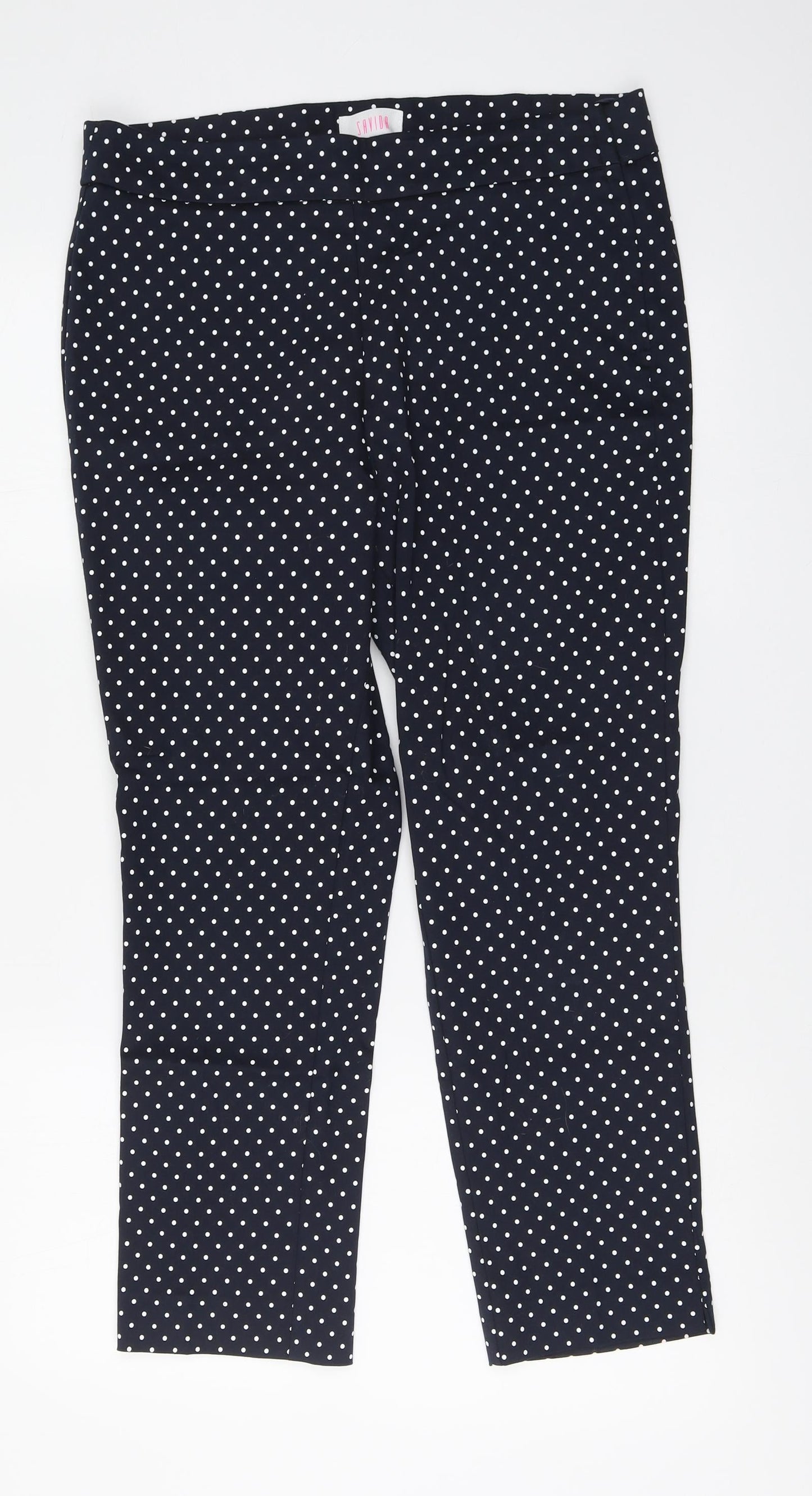 Savida Womens Blue Polka Dot Cotton Carrot Trousers Size 14 L25 in Regular Button