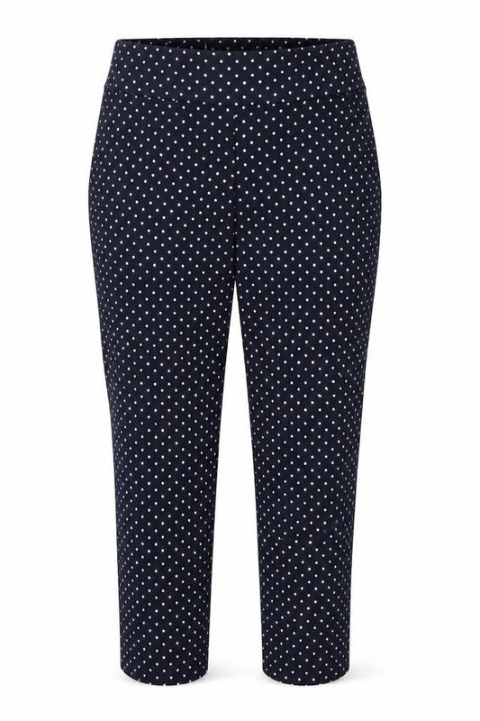 Savida Womens Blue Polka Dot Cotton Carrot Trousers Size 14 L25 in Regular Button
