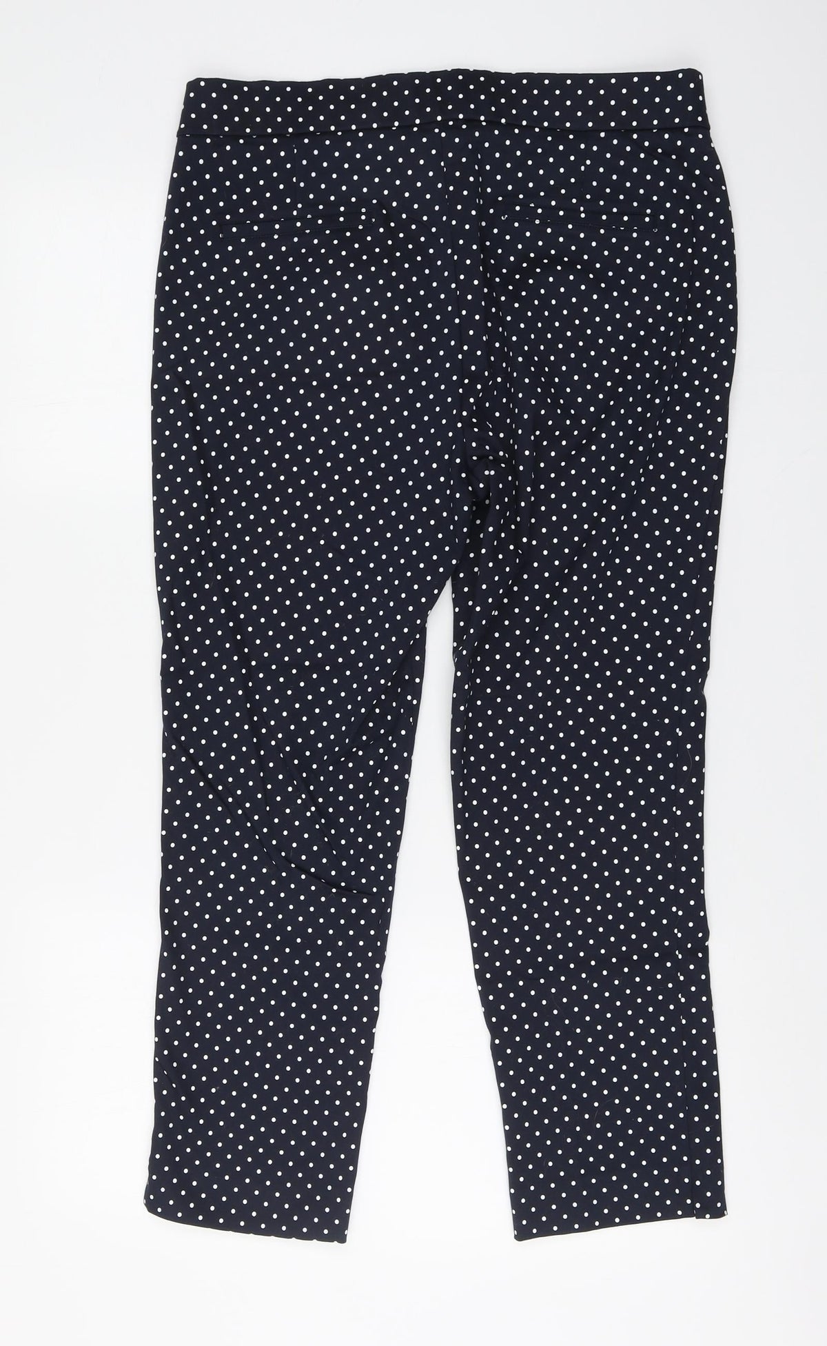 Savida Womens Blue Polka Dot Cotton Carrot Trousers Size 14 L25 in Regular Button