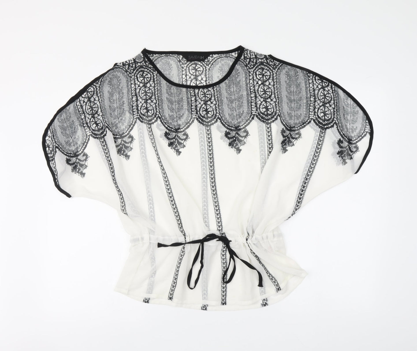 Savida Womens White Geometric Polyester Basic Blouse Size 8 Round Neck