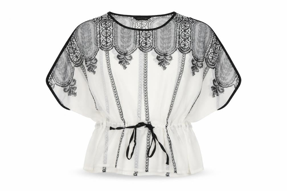 Savida Womens White Geometric Polyester Basic Blouse Size 8 Round Neck