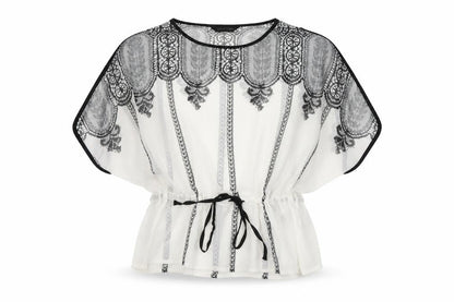 Savida Womens White Geometric Polyester Basic Blouse Size 8 Round Neck