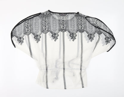 Savida Womens White Geometric Polyester Basic Blouse Size 8 Round Neck