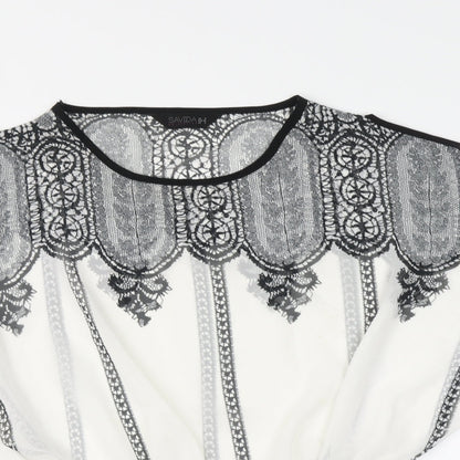 Savida Womens White Geometric Polyester Basic Blouse Size 8 Round Neck
