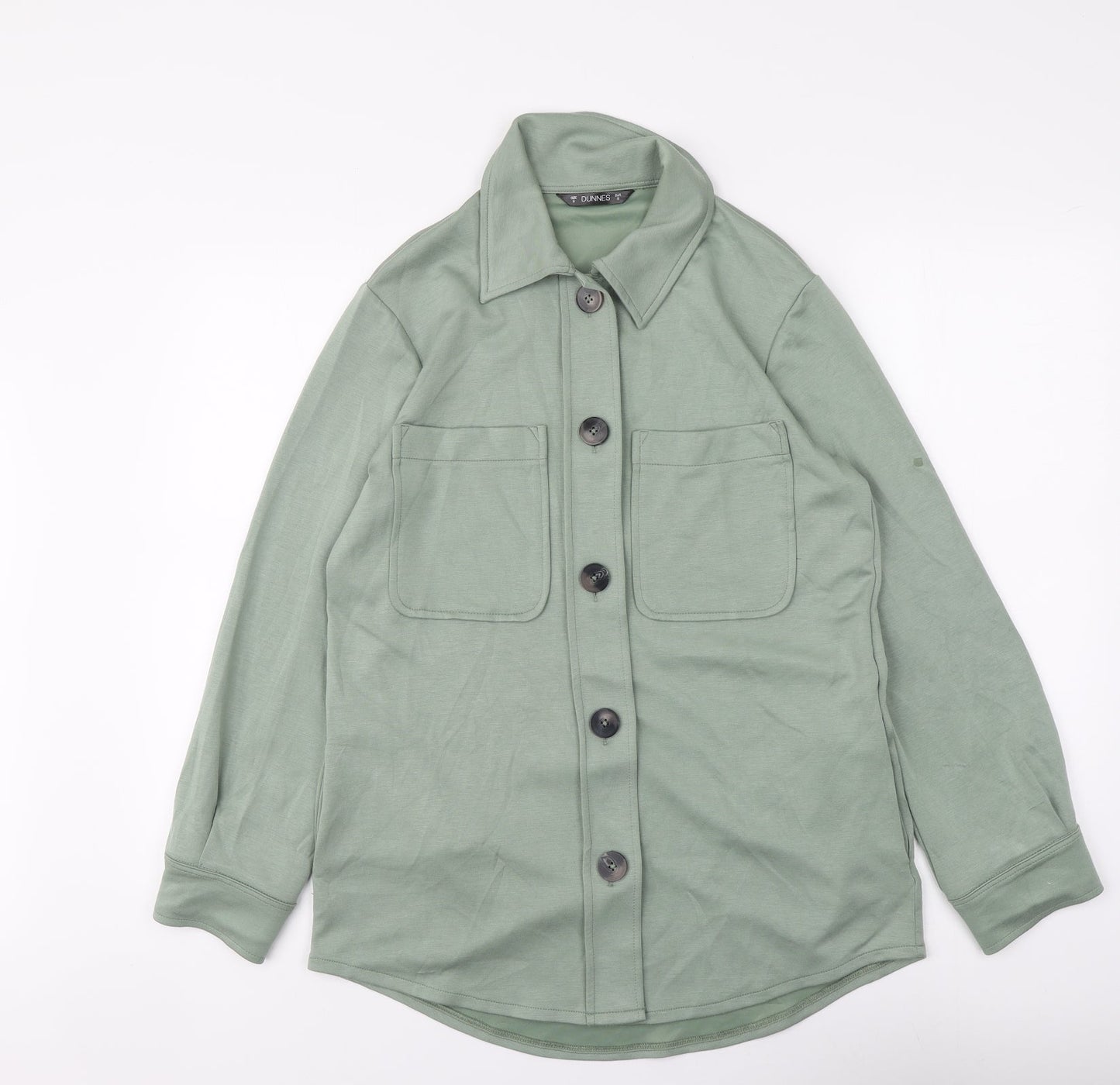 Dunnes Stores Womens Green Nylon Basic Button-Up Size S Collared