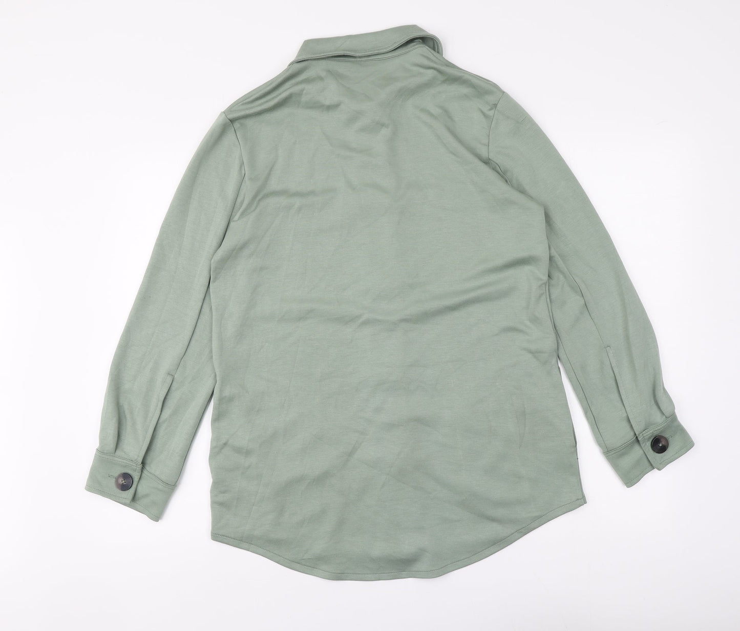 Dunnes Stores Womens Green Nylon Basic Button-Up Size S Collared