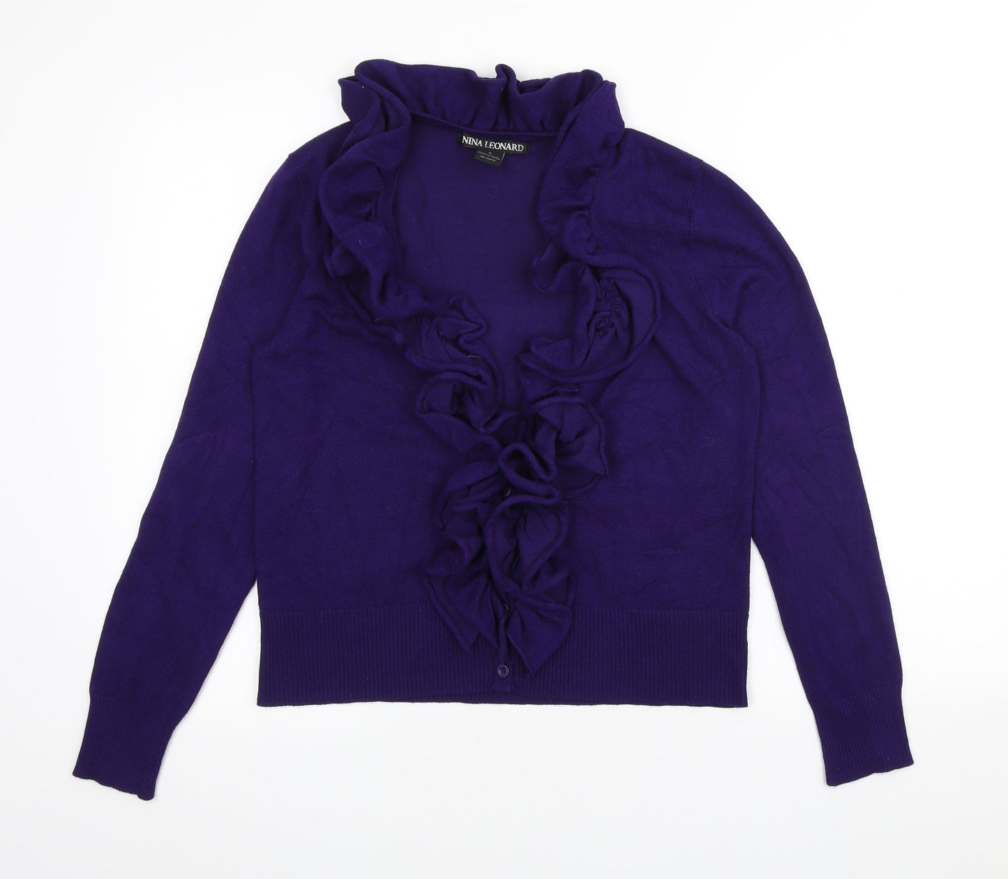 Nina Leonard Womens Purple Scoop Neck Viscose Cardigan Jumper Size M