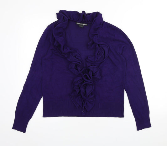 Nina Leonard Womens Purple Scoop Neck Viscose Cardigan Jumper Size M