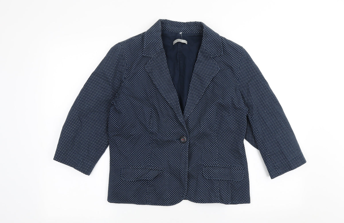 Marks & Spencer Womens Blue Polka Dot Jacket Blazer Size 14 Button