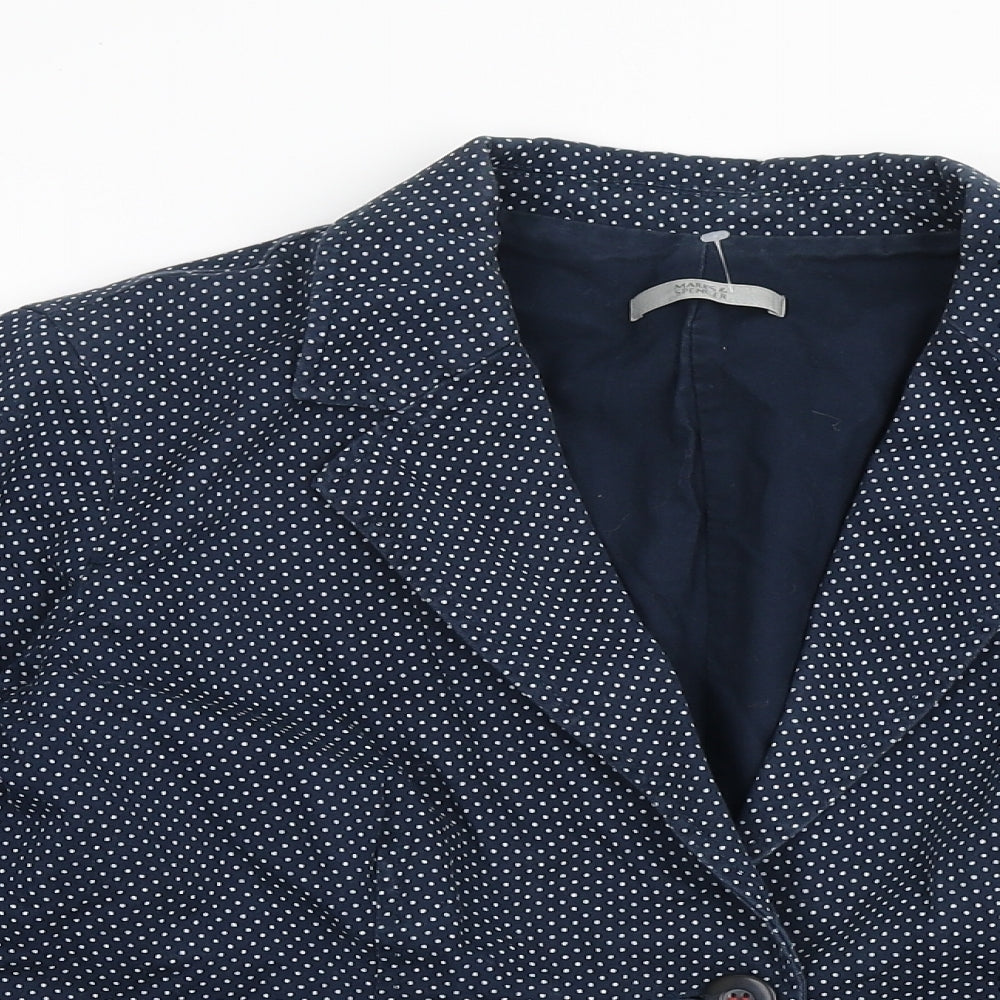 Marks & Spencer Womens Blue Polka Dot Jacket Blazer Size 14 Button