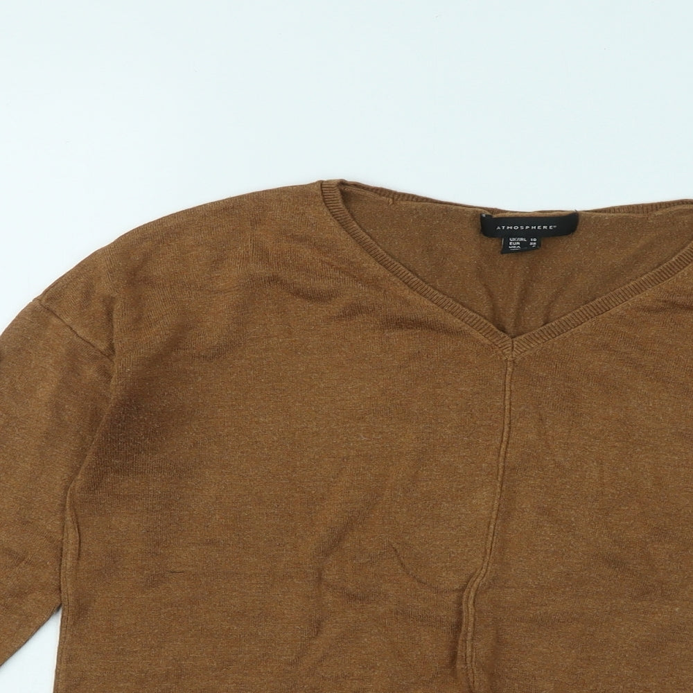 Atmosphere Womens Brown V-Neck Viscose Pullover Jumper Size 10