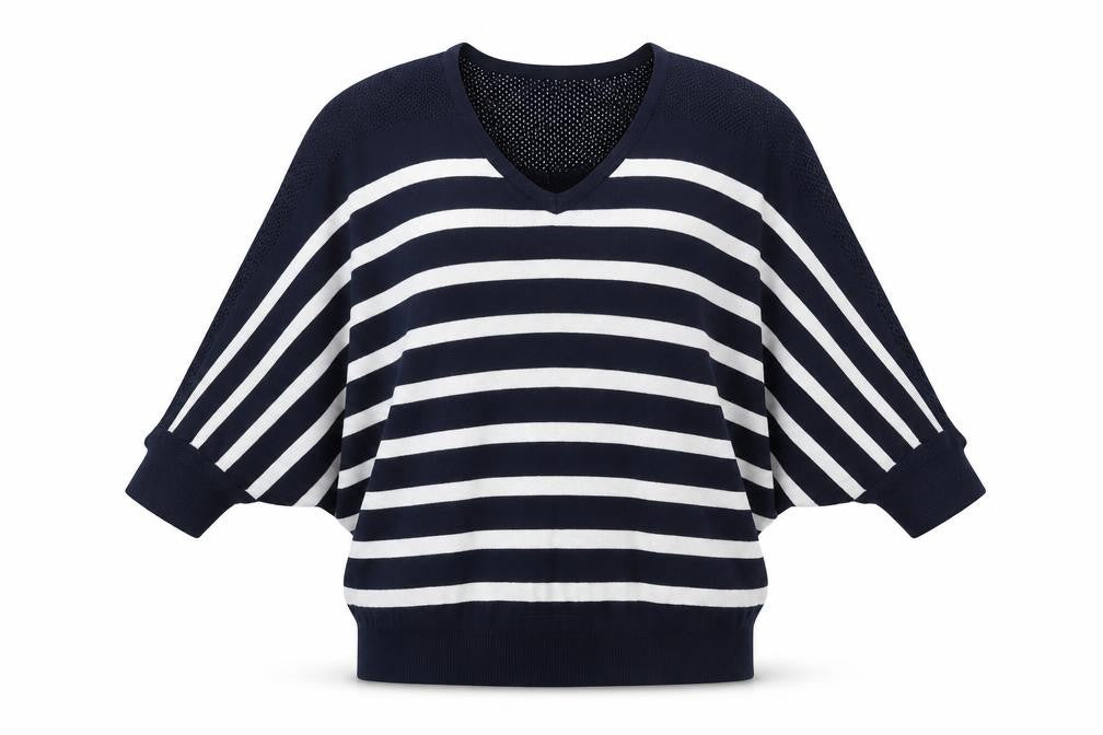 Timeout Womens Blue V-Neck Striped Acrylic Pullover Jumper Size L