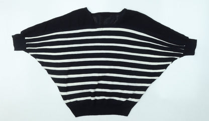 Timeout Womens Blue V-Neck Striped Acrylic Pullover Jumper Size L